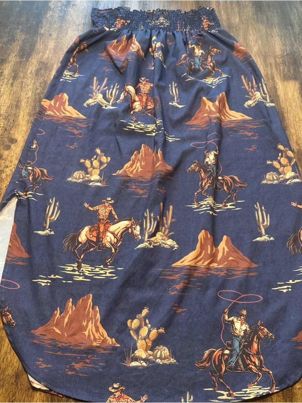 Navy Western Cowboy Print Maxi Skirt